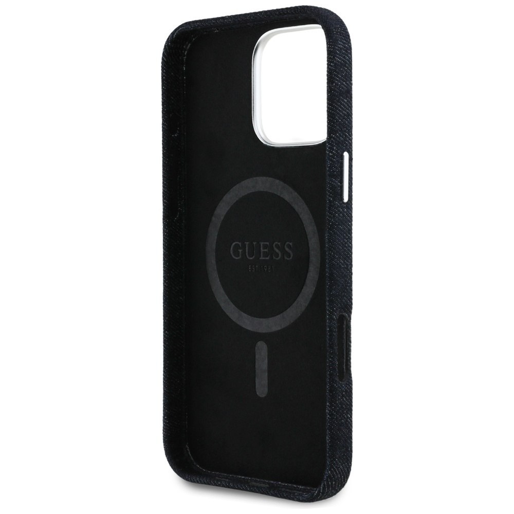 Etui Guess Denim Triangle Logo MagSafe do iPhone 16 Pro czarny